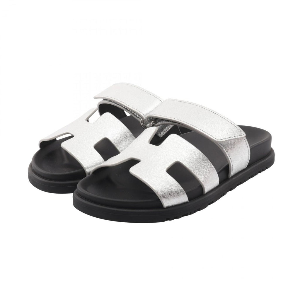 Hermes Sandals Chypre Silver Leather