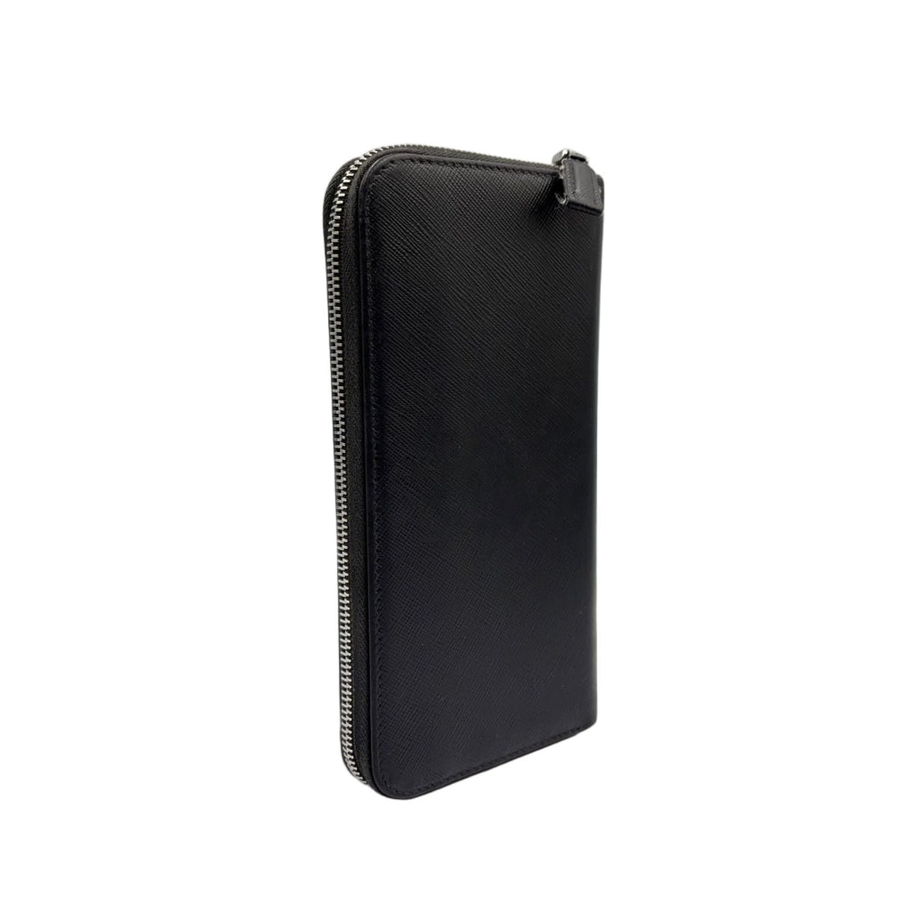 Prada Zip Around Leather Black Wallet Silver — view 2