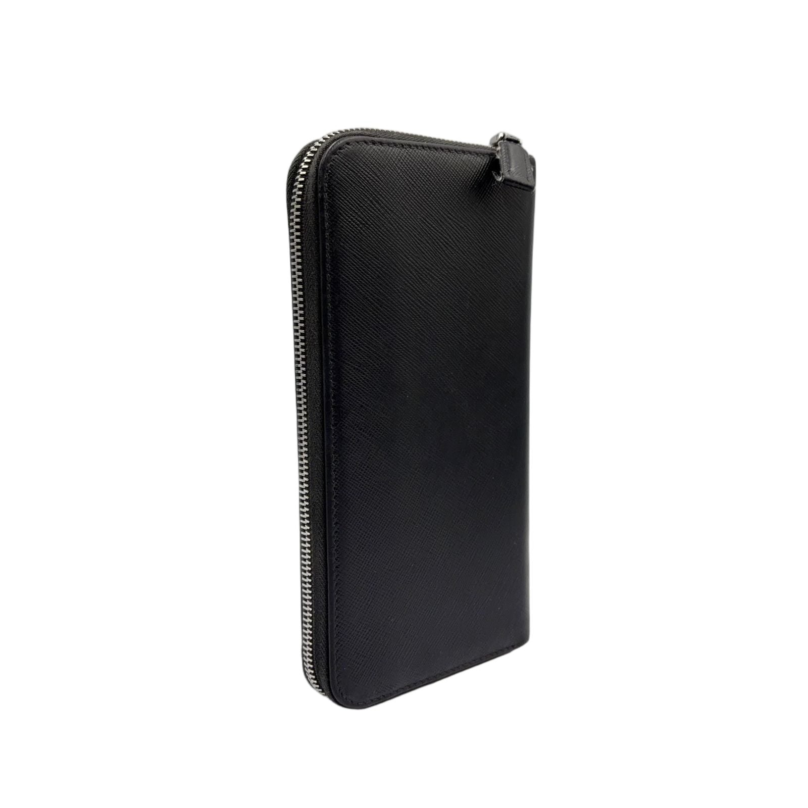 Prada Zip Around Leather Black Wallet Silver — view 2