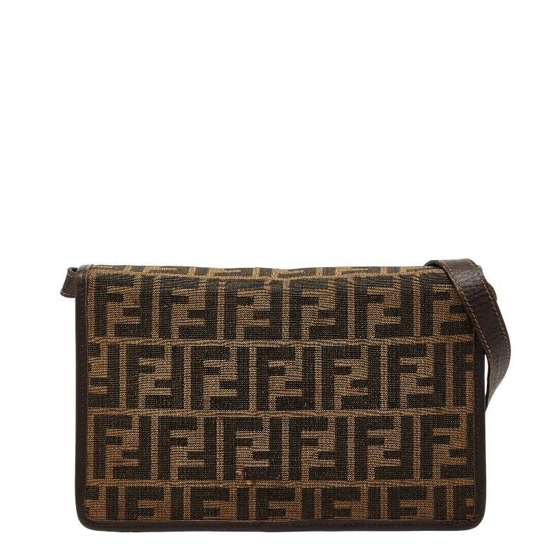 Fendi Zucca Brown Canvas Leather Shoulder Bag