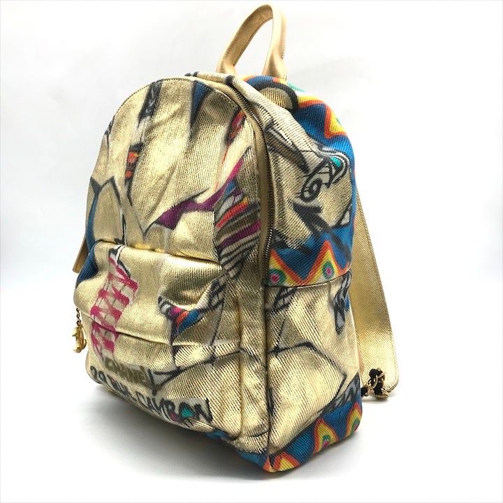 Chanel CC Logo Graffiti Paint Backpack Gold — view 2