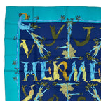 Hermes Scarf Silk Carre 90 Animal Alphabet Blue — view 2