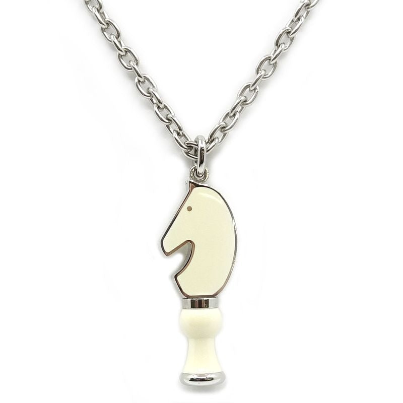 Hermes Necklace Cavalier Metal Silver SV White Accessories — view 2