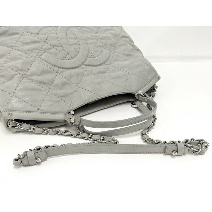 Chanel 2-Way Shoulder Bag Quilted Leather Light Gray — view 6