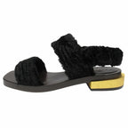 Gucci Faux Fur Sandals Boa Shoes Metal Heels Back Velcro 37.5 Black