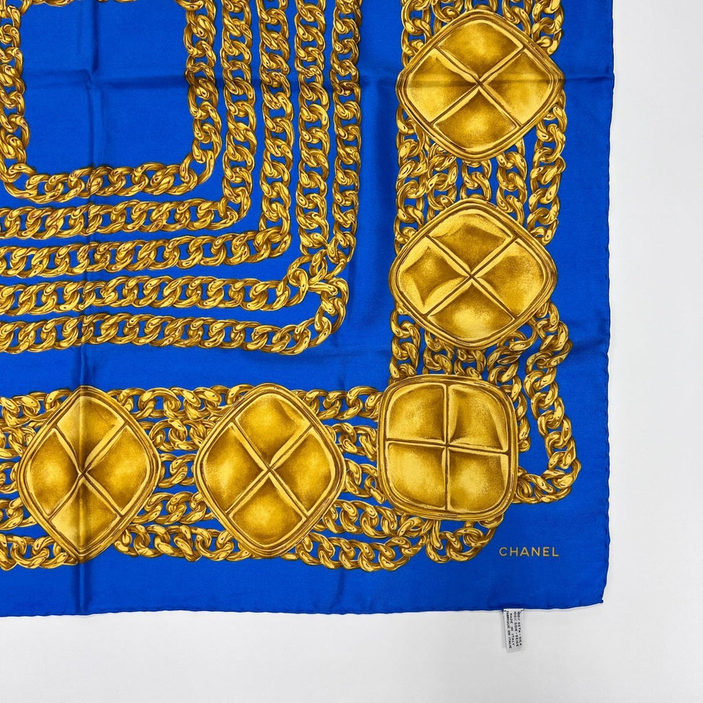 Chanel CC Logo Scarf Silk Blue Gold Vintage — view 4