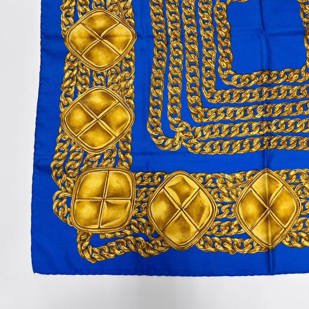 Chanel CC Logo Scarf Silk Blue Gold Vintage — view 5