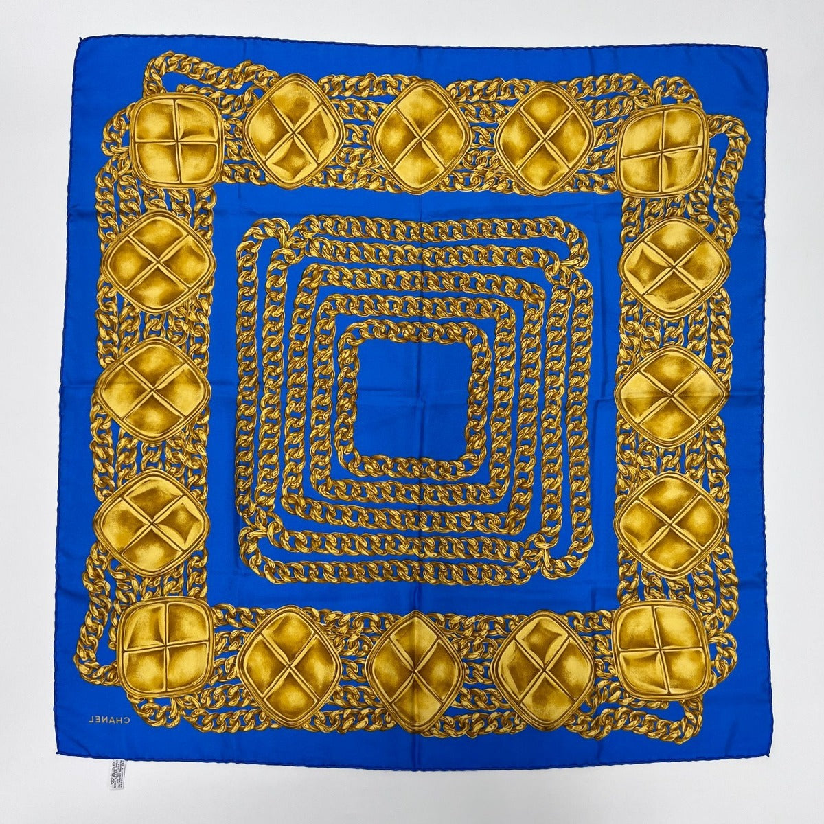 Chanel CC Logo Scarf Silk Blue Gold Vintage — view 6