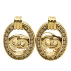 Christian Dior Earrings CD Logo Metal Rhinestone Gold Plated Accessory — view 2