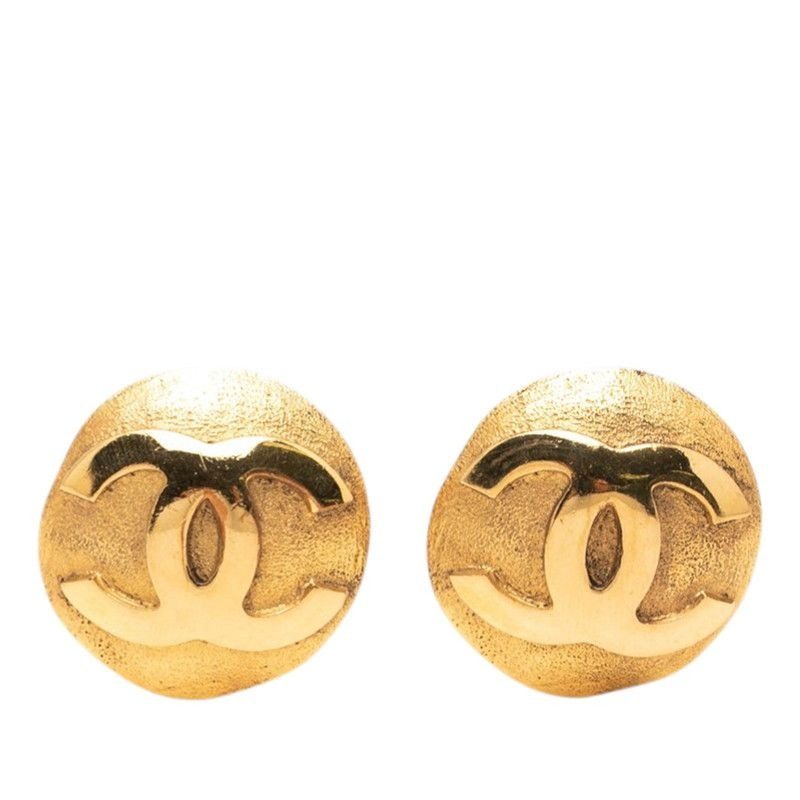 Chanel CC Logo Vintage Earrings Gold Plated