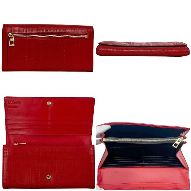 Loewe Bifold Long Wallet Red Linen 10188 K98 Leather — view 2