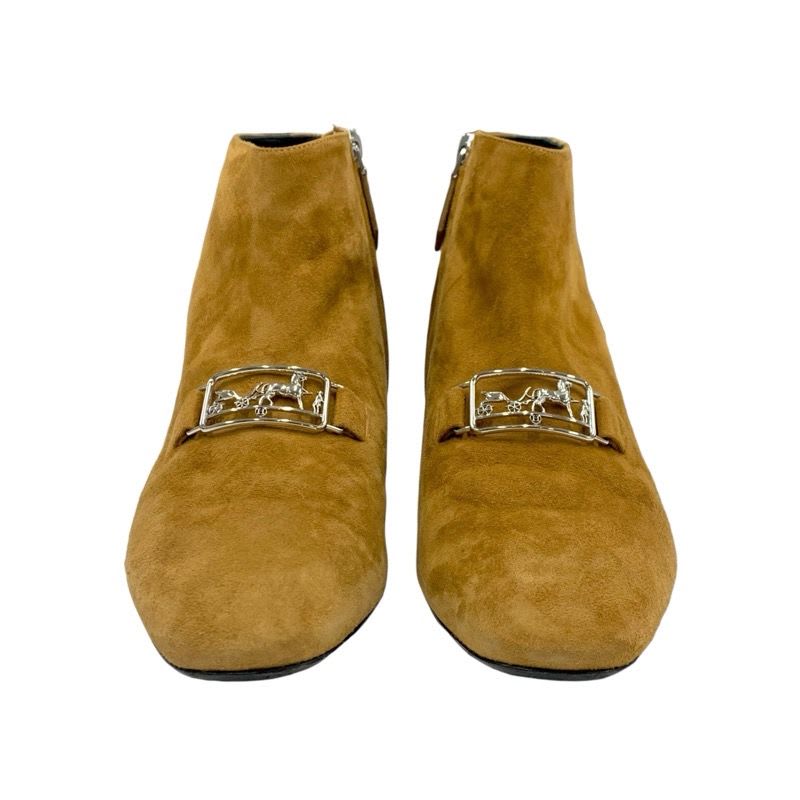 Hermes Boots Short Shoes Suede Brown Silver Hose — view 2