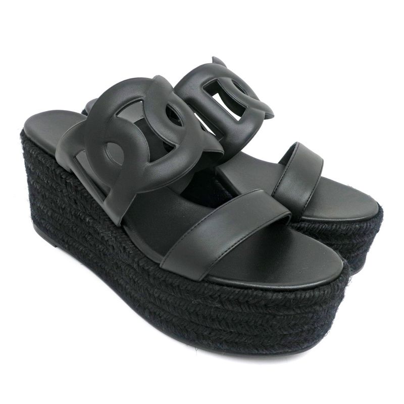 Hermes Espadrille Itea Sandals Rope Wedge Heel Black 38 Shoes — view 5