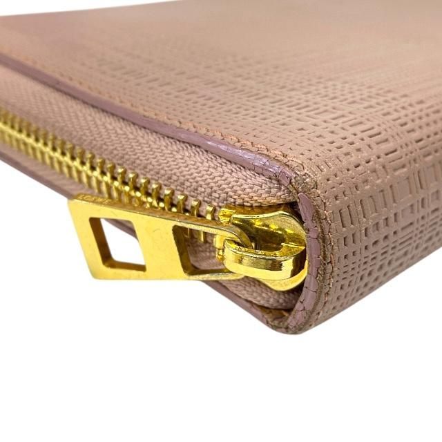 Loewe Linen Zip Wallet Long Round Zipper Anagram Leather Pink Beige — view 3