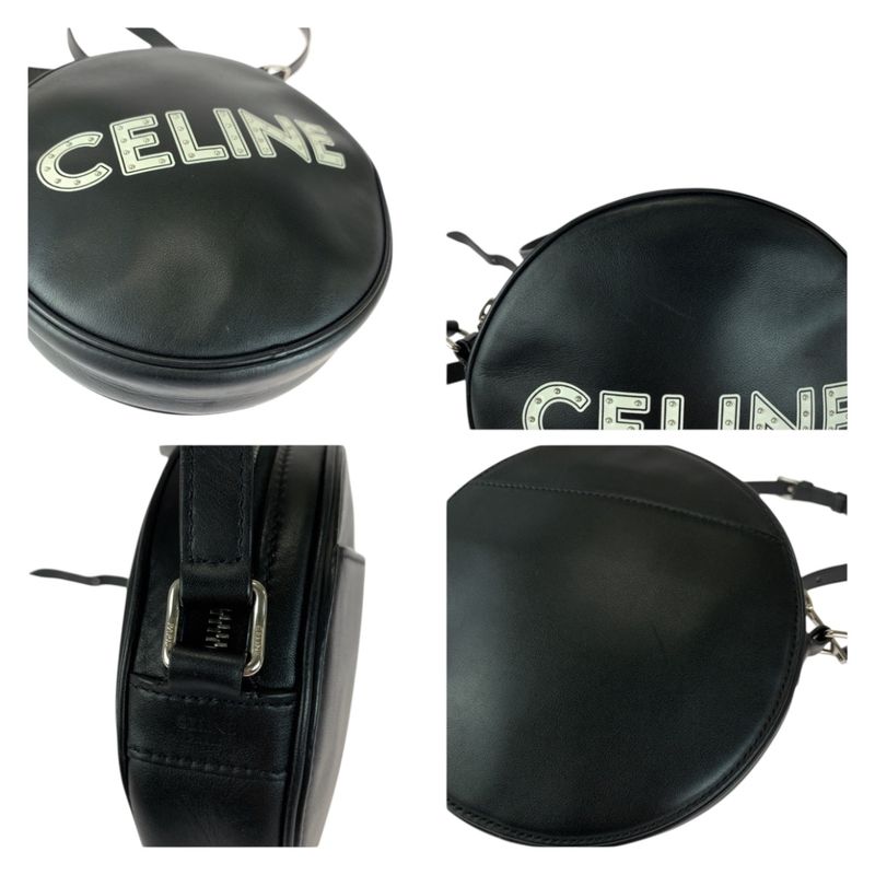 Celine Dancing Kid Logo Studded Black White Silver Hardware Leather Ddj38 — view 6