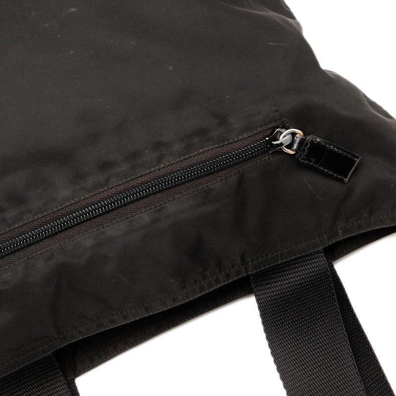 Prada Triangle Logo Plate Tote Handbag Black Nylon — view 4