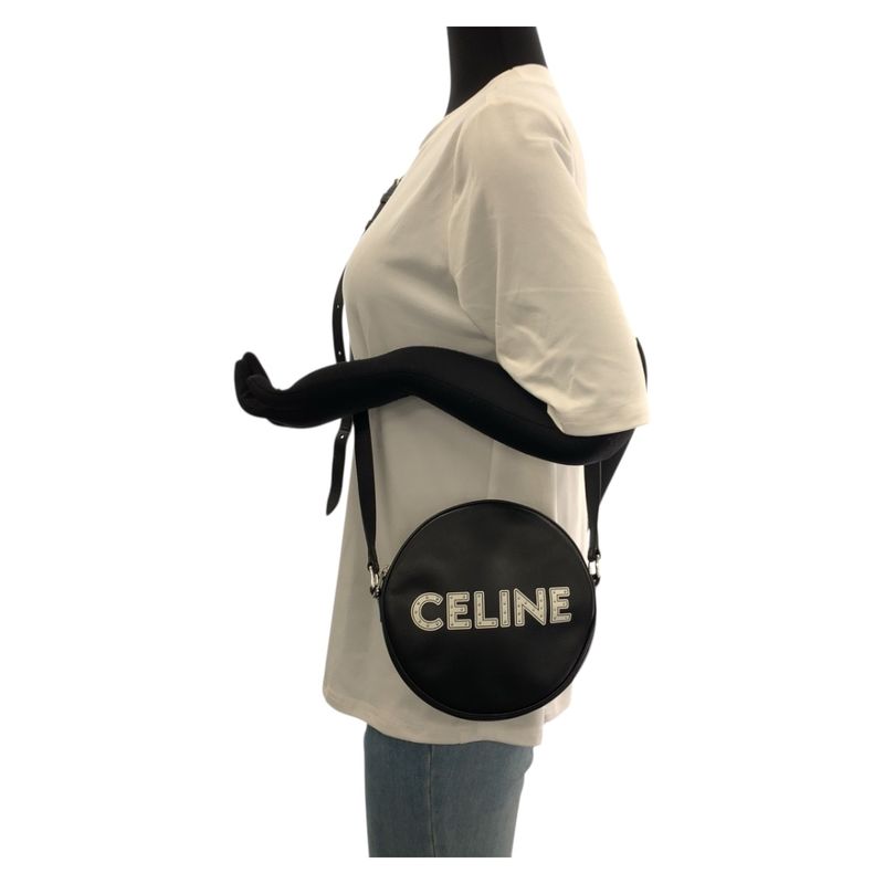 Celine Dancing Kid Logo Studded Black White Silver Hardware Leather Ddj38 — view 7