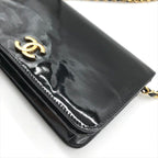 Chanel CC Logo Patent Chain Shoulder Bag Black Push Lock — view 4