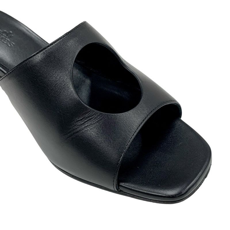 Hermes ELIA Sandals Shoes Leather Black Mule Circle Cut — view 9