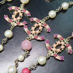 Chanel 3 Coco Mark Long Chain Necklace Pearl Multicolor Stone — view 6
