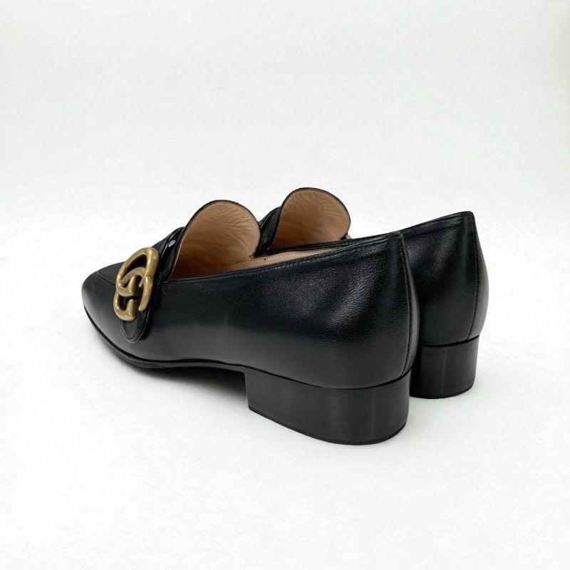 Gucci Double G Loafers Leather Shoes Black Gold GG Marmont — view 4