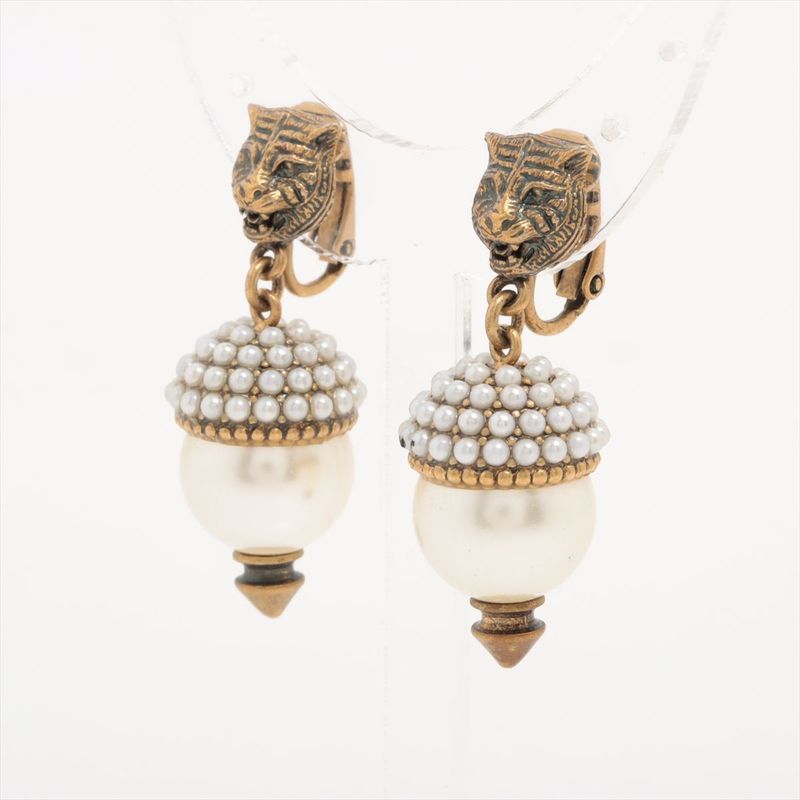 Gucci Taiga Head Earrings in GP and Faux Pearl — view 5