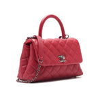 Chanel Quilted Coco Handle 2-Way Handbag Caviar Leather Red With Silver Hardware — view 3