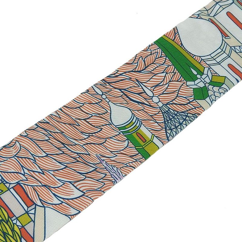 Hermes Twille Scarf 100% Silk Animapolis White Green Pink Multicolor Small — view 5