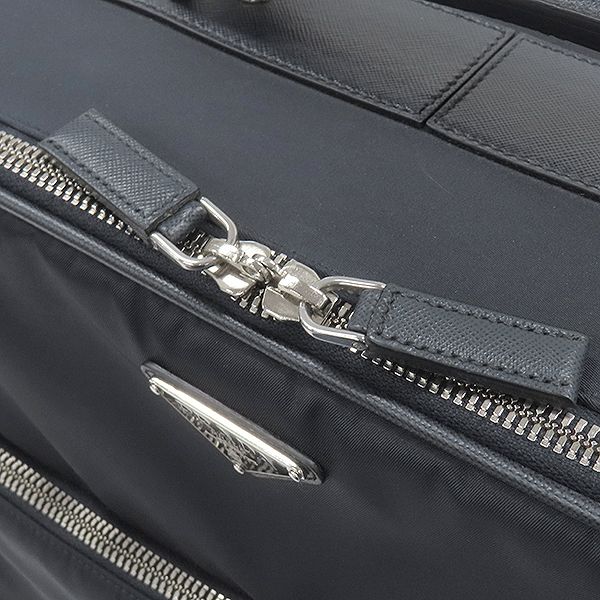 Prada Carry Bag Triangle Logo Case Nylon Leather Navy Silver Hardware — view 9