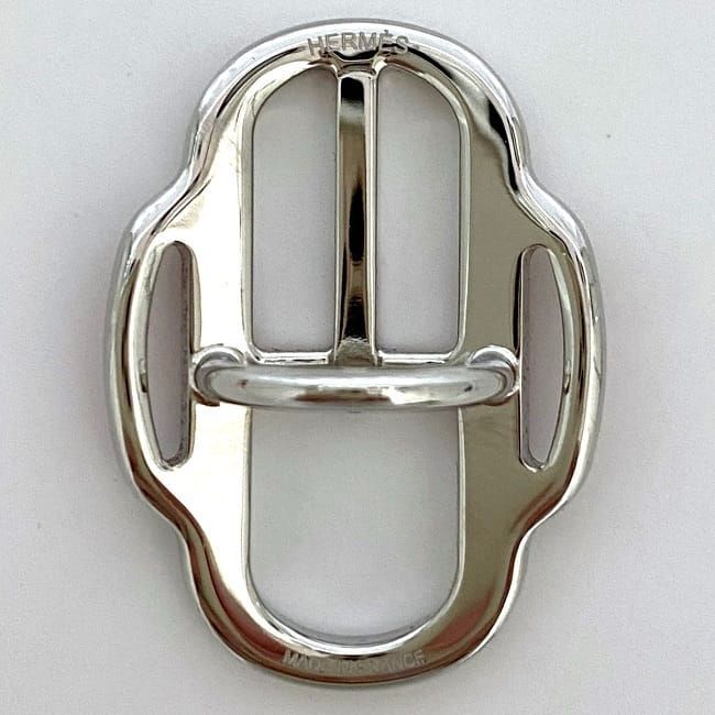 Hermes Scarf Ring Mini Buckle Boucle Silver Red — view 3