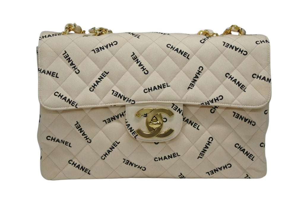 Chanel Maxi Quilted 34 S Flap Chain Shoulder Bag CC Logo Canvas Gold — view 2