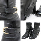 Chanel Ankle Boots 34 1 2 C Black Leather Patent CC Mark Shoes — view 9