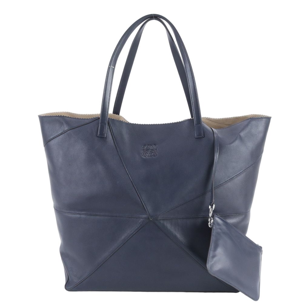 Loewe Anagram Origami Tote Shoulder Leather Hand Navy Dark Blue