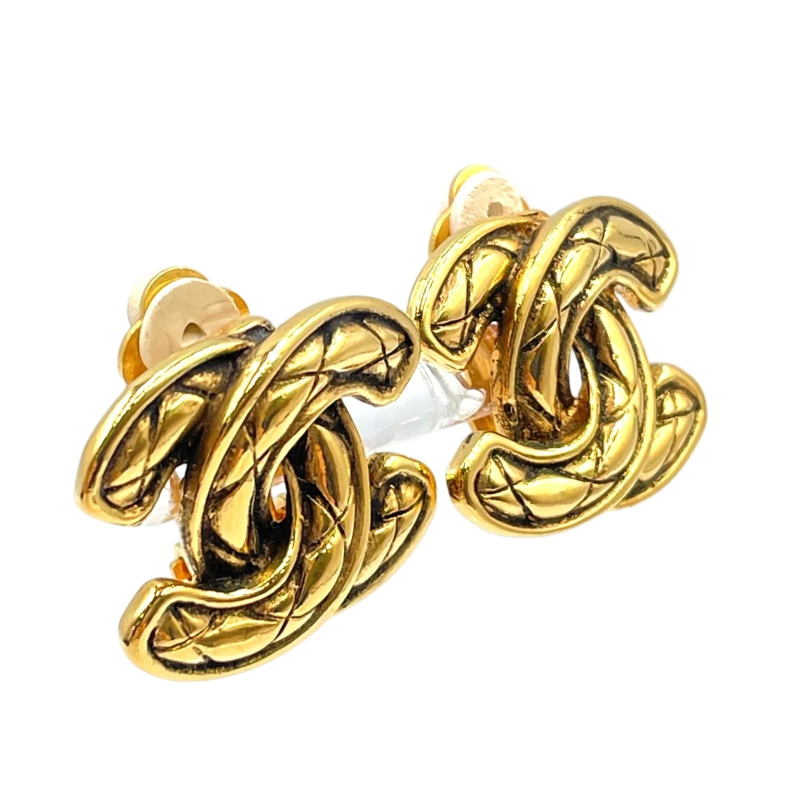 Chanel CC Logo Gold Plated Earrings — view 2