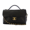 Chanel Top Handle Caviar Leather Chain Shoulder Bag Black KH
