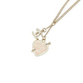 Chanel CC Logo Heart & Aro Rhinestone Pendant Necklace Gold Pink Plated Enamel