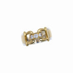 Hermes 18K Yellow Gold Silver 925 Diamond Ring 18KG 750
