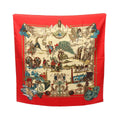 Hermes Scarf Carre 90 Au Fil de la Soie Red Silk Multicolor