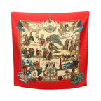 Hermes Scarf Carre 90 Au Fil de la Soie Red Silk Multicolor
