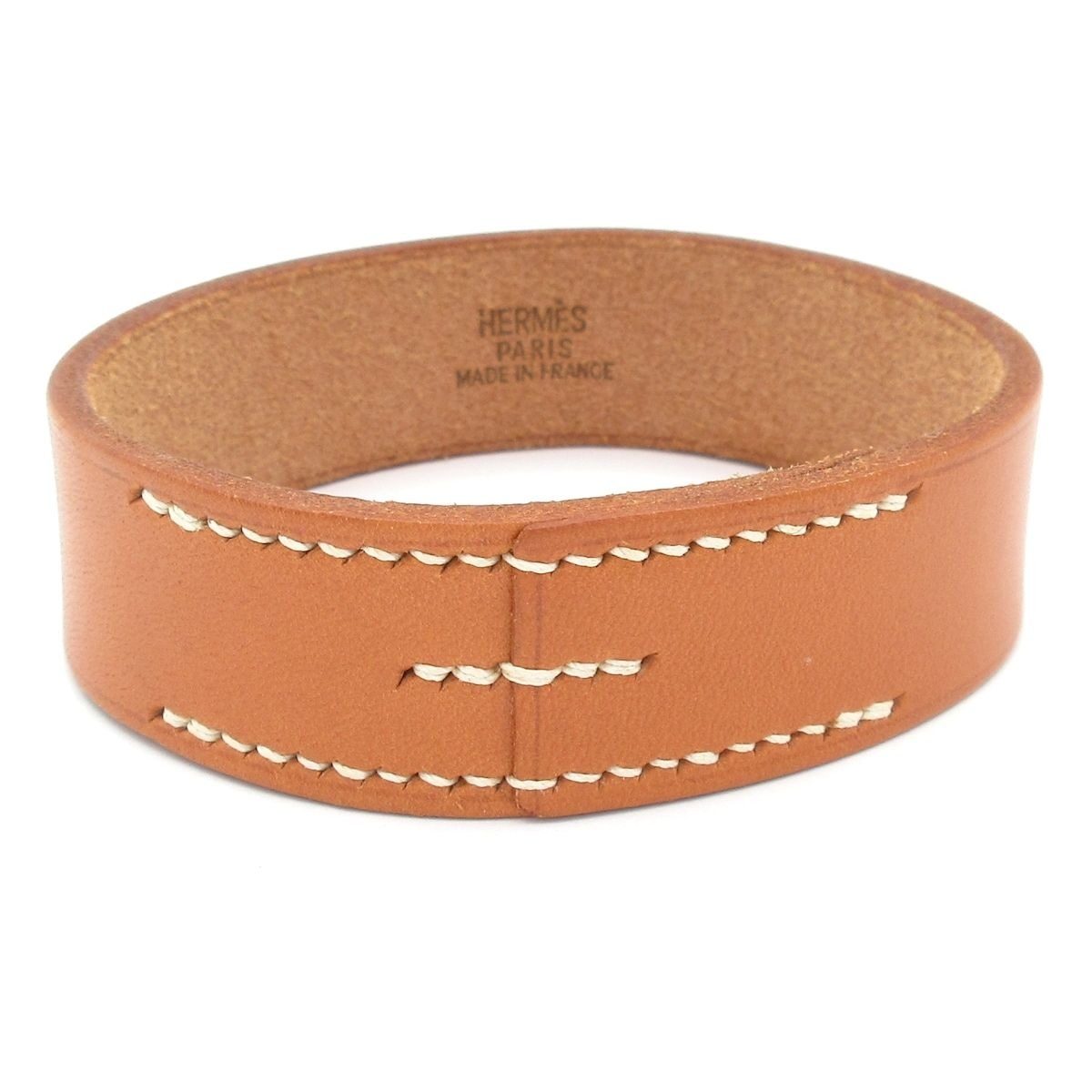 Hermes Bangle Poultur Leather Light Brown Bracelet