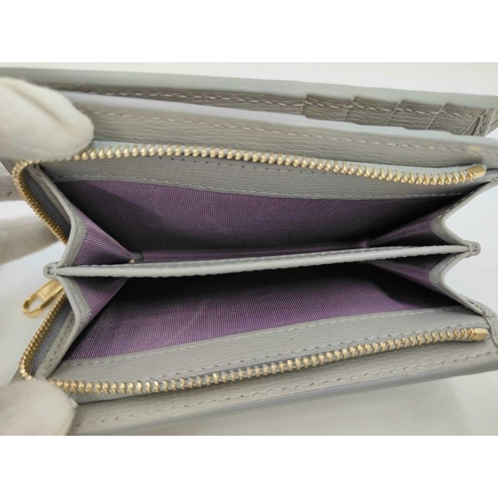 Gucci Bifold Wallet Script Gray Leather Logo L-shaped Zipper Gold — view 3