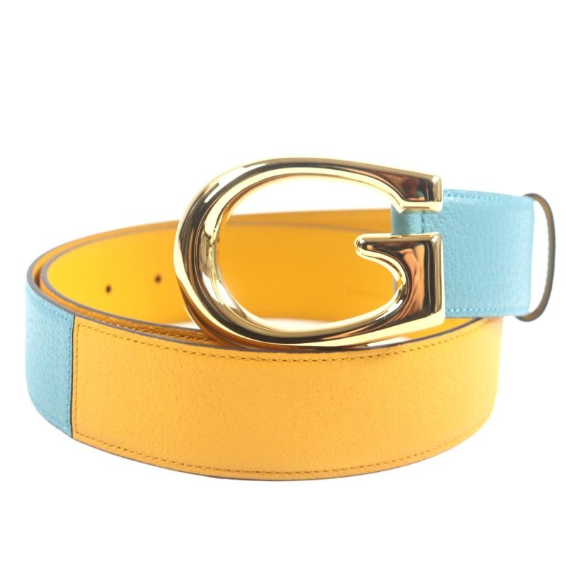 Gucci Memorable Buckle g Logo Bicolor Leather Belt Yellow Blue — view 2