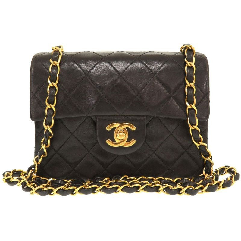 Chanel Mini Quilted Lambskin Leather Black 4 Gold Chain Shoulder Bag