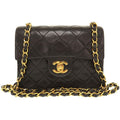Chanel Mini Quilted Lambskin Leather Black 4 Gold Chain Shoulder Bag