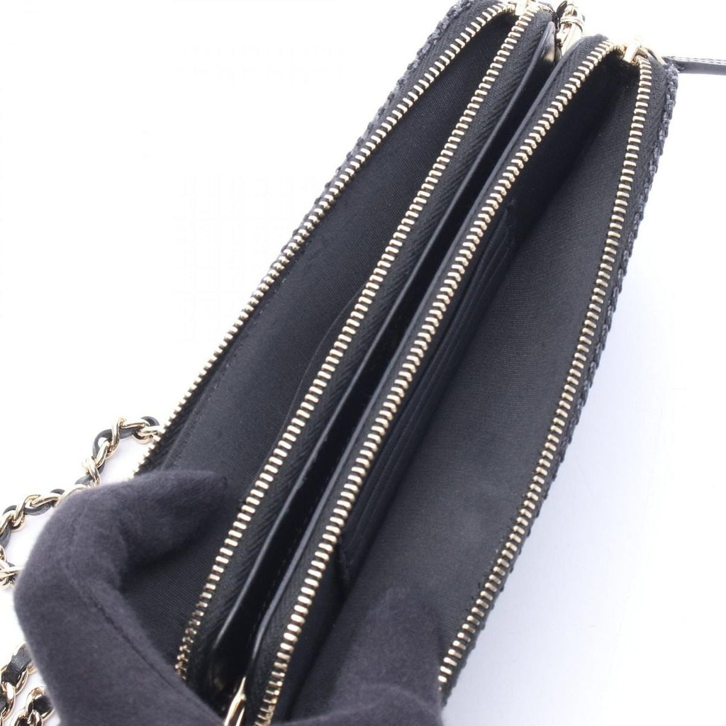 Chanel Shoulder Bag Deauville Black Fabric Leather Chain Wallet — view 3