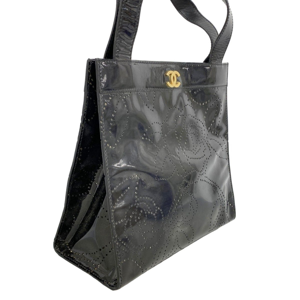 Chanel Handbag Camellia Patent Leather Black Gold — view 2