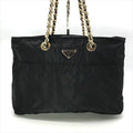 Prada Nylon Tessuto Quilted Chain Shoulder Tote Black