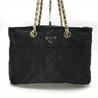 Prada Nylon Tessuto Quilted Chain Shoulder Tote Black