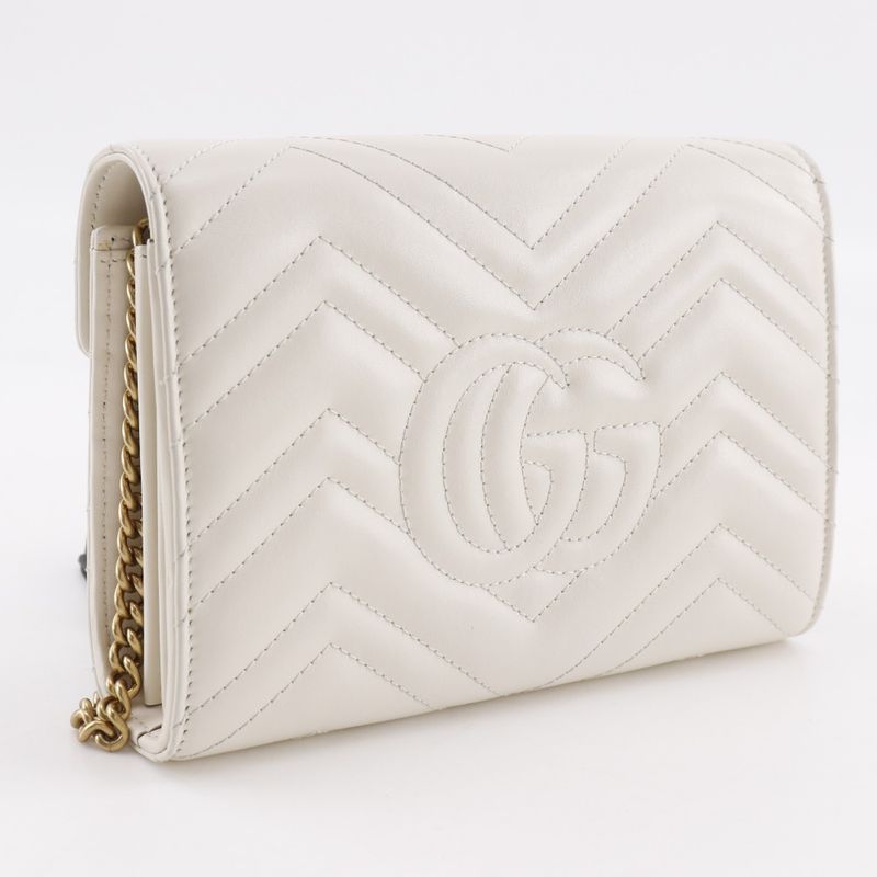 Gucci GG Marmont Chain Shoulder 2-Way Clutch Calf White — view 3