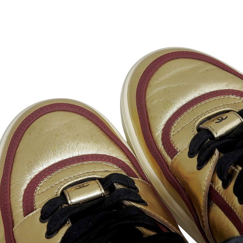 Chanel 2020 Coco Mark Gold Leather High Cut Sneakers Shoes — view 3
